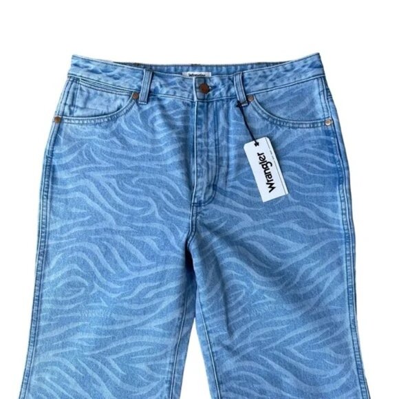 🌀 Wrangler Flare Jeans 31x30 | Zebra Print Raw Hem Y2K Retro Denim Vibes - Picture 3 of 9